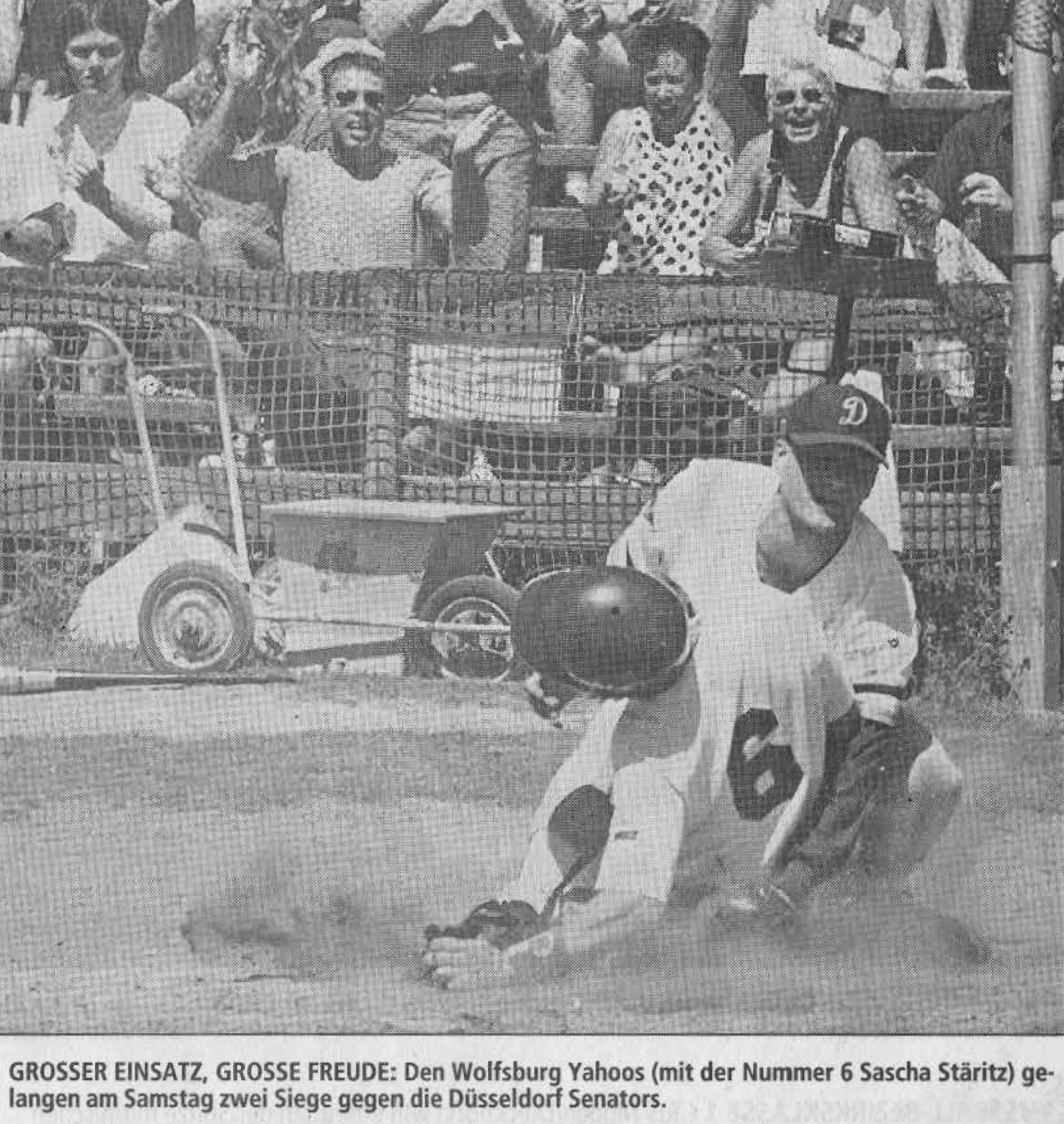 GROSSER EINSATZ, GROSSE FREUDE: Den Wolfsburg Yahoos (mit der Nummer 6 Sascha Stäritz) gelangen am Samstag zwei Siege gegen die Düsseldorf Senators.
