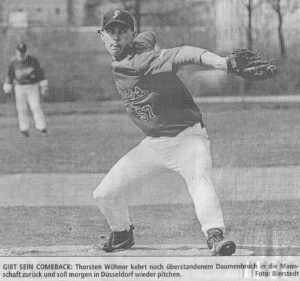 GIBT SEIN COMEBACK: Thorsten Wöhner kehrt nach überstandenem Daumenbruch in die Mannschaft zurück und soll morgen in Düsseldorf wieder pitchen. Foto: Bierstedt