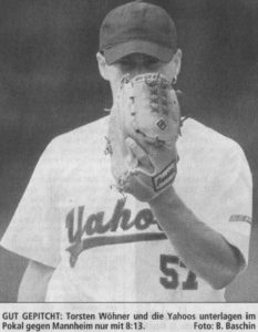 GUT GEPITCHT: Thorsten Wöhner und die Yahoos unterlagen im Pokal gegen Mannheim nur mit 8:13. Foto: B. Baschin