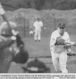 CHANCENLOS: Pitcher Thorsten Wöhner und die Wolfsburg Yahoos unterlagen den Lokstedt Stealers in der Baseball-Bundesliga im Heim-Doubleheader mit 1:9 und 1:9. Fotos: Photowerk