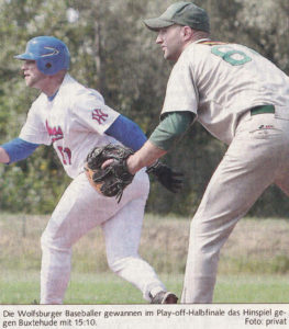 Die Wolfsburger Baseballer gewannen im Play-off-Halbfinale das Hinspiel gegen Buxtehude mit 15 :10. Foto: privat