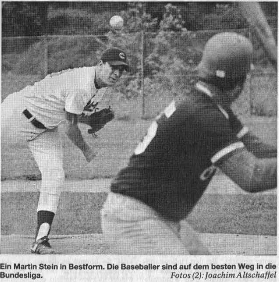 Ein Martin Stein in Bestform. Die Baseballer sind auf dem besten Weg in die Bundesliga. Foto: Joachim Altschaffel